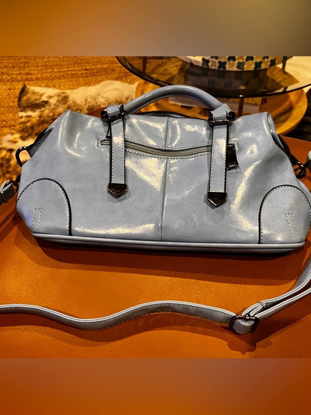 Structured Light Blue Women’s Purse with Detachable Strap